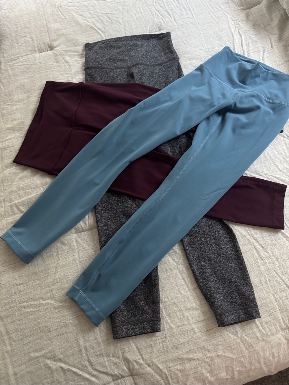 lululemon athletica Women's Dark Charcoal Gray Leggings, Burgundy, And Blue
